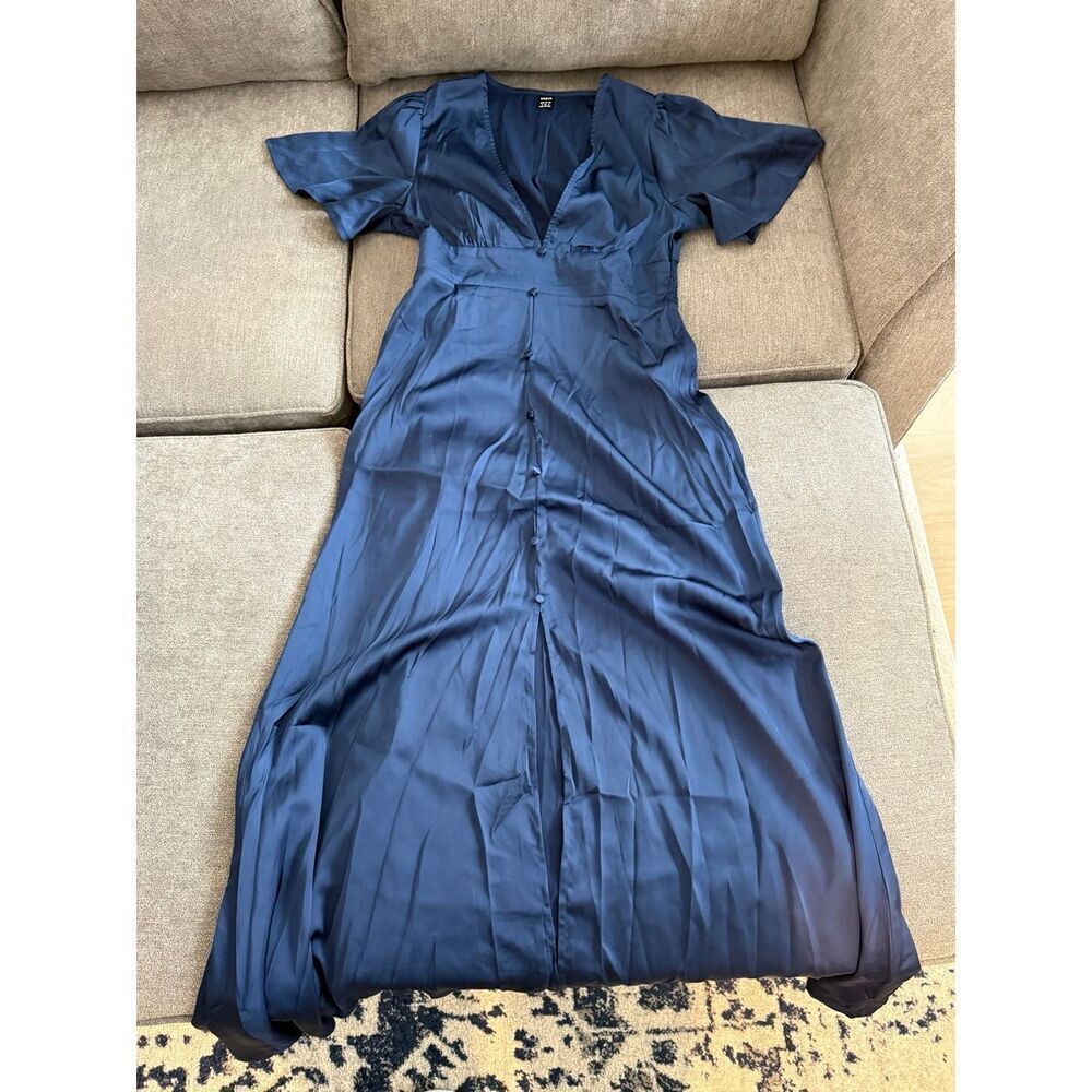 SHEIN Navy Blue Satin Maxi Dress Size Small